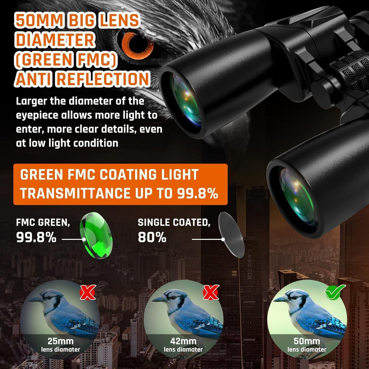 10-30x50 Zoom Binoculars for Adults High Powered