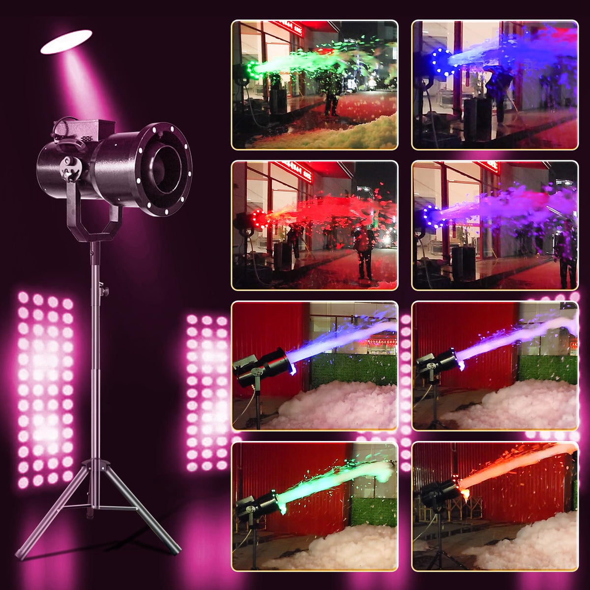 Foam Machine for Party with Fully Automatic Head Swing & Adjustable Height, Party Foam Machine with 9 LED Lights, Foam Cannon for Garden, Pool, Indoor, Birthdays, Celebrations, and Backyard Events