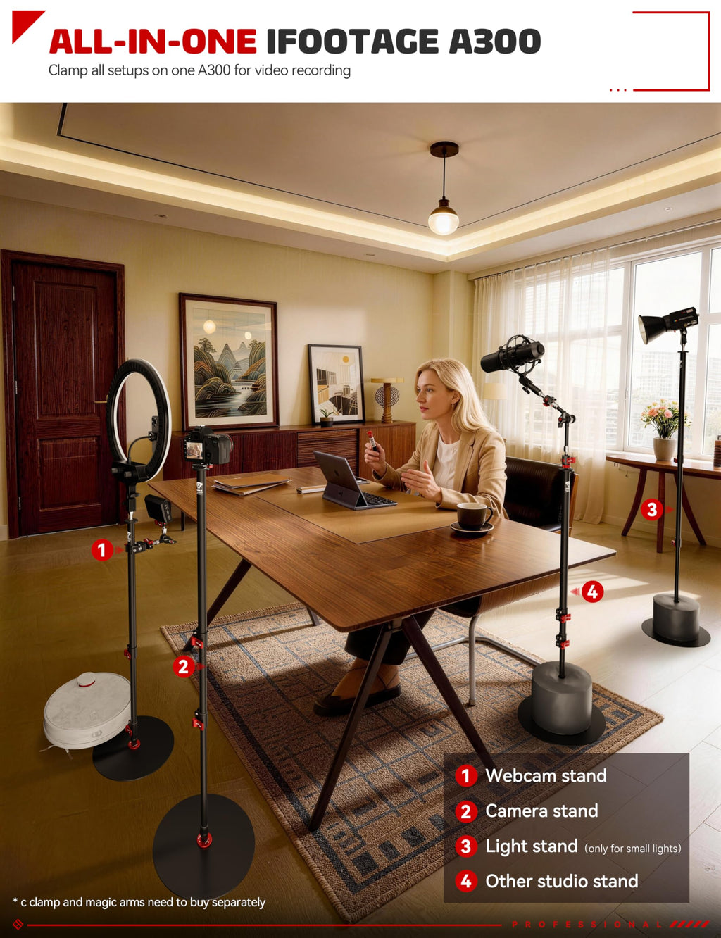 IFOOTAGE RB-A400 Round Base Light Stand Monopod 79" 2 Pack