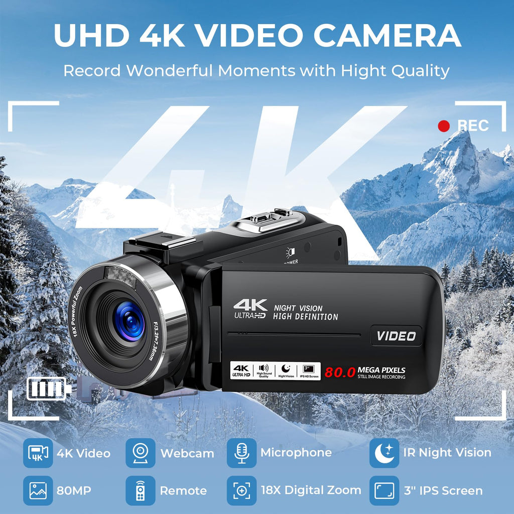 4K HD 80MP Camcorder Video Camera Vlogging Camera for YouTube