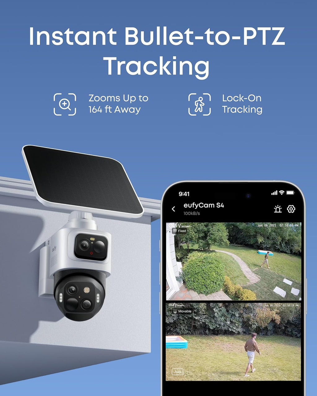 eufy Security eufyCam S4, 4K Solar Camera, 3-Lens PTZ, 360Â° Coverage