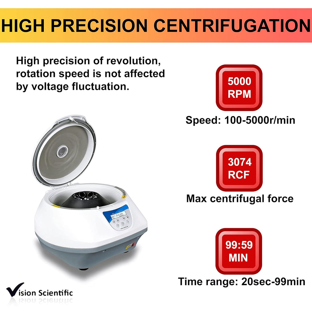 VS-TC-SPINPLUS-6 Bench-top Centrifuge | 400-5000rpm (Max. 3074xg) | LCD Display | Capacity: 6 x 15ml