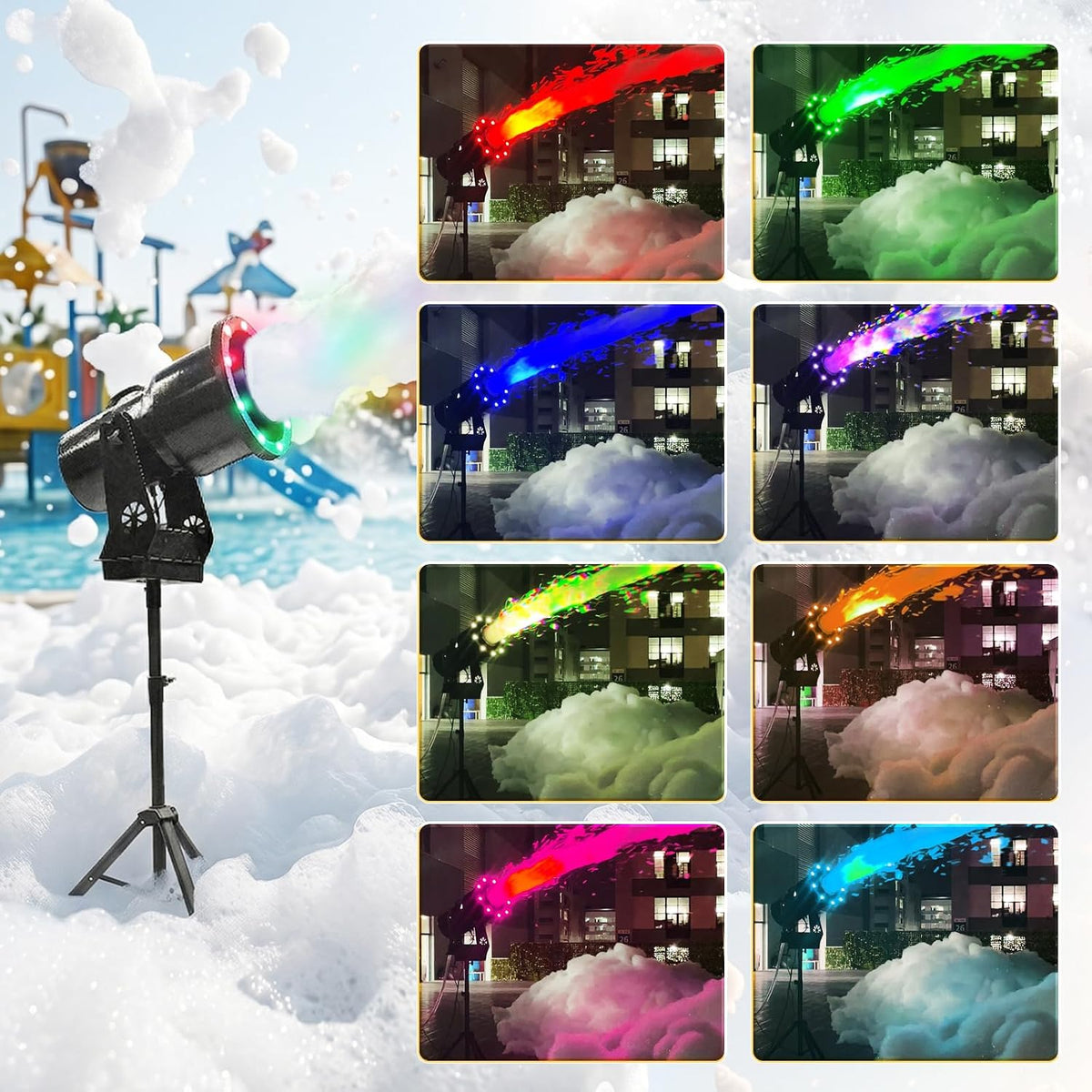Foam Machine for Party with Fully Automatic Head Swing & Adjustable Height, Party Foam Machine with 9 LED Lights, Foam Cannon for Garden, Pool, Indoor, Birthdays, Celebrations, and Backyard Events