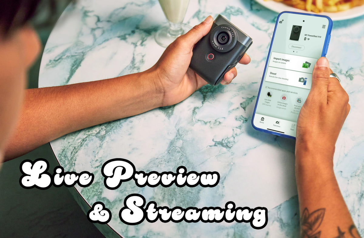 Canon PowerShot V10 Compact Vlogging Camera, 1" CMOS Sensor, 4K Video Streaming, Builtâin WideâAngle Zoom Lens, FlipâLCD & Stereo Mic, Image Stabilization, Creator Studio in Your Pocket, Black
