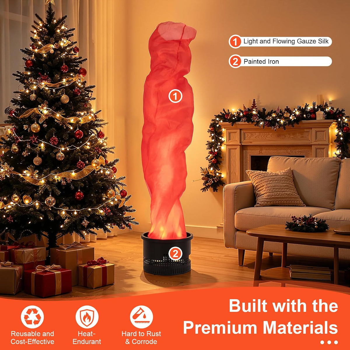 Flame Light 4.9ft Fake Fire Flame,Fake LED Campfire, Realistic Fake Fire Flame, Artificial Fake Fire Flames LED Beads, Atmosphere Effect Simulated Campfire Light (Roundness)
