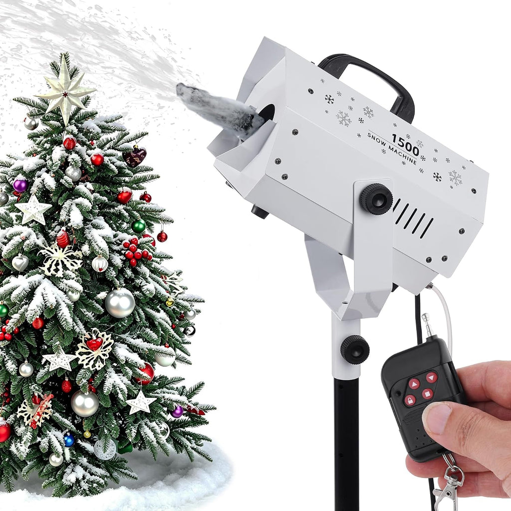 Snow Machine, 1500W Artificial Snow Making with Wireless Remote, Adjustable Snowflake Size & 59â69" Stand, Snow Generator Fake Snow Maker for Christmas, Parties, Weddings & Holiday Events