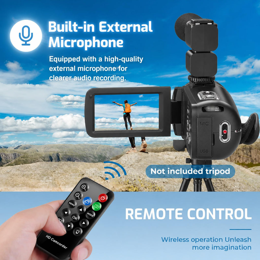 4K 80MP Camcorder Video Camera 18X Zoom Vlogging Camera for YouTube Webcam