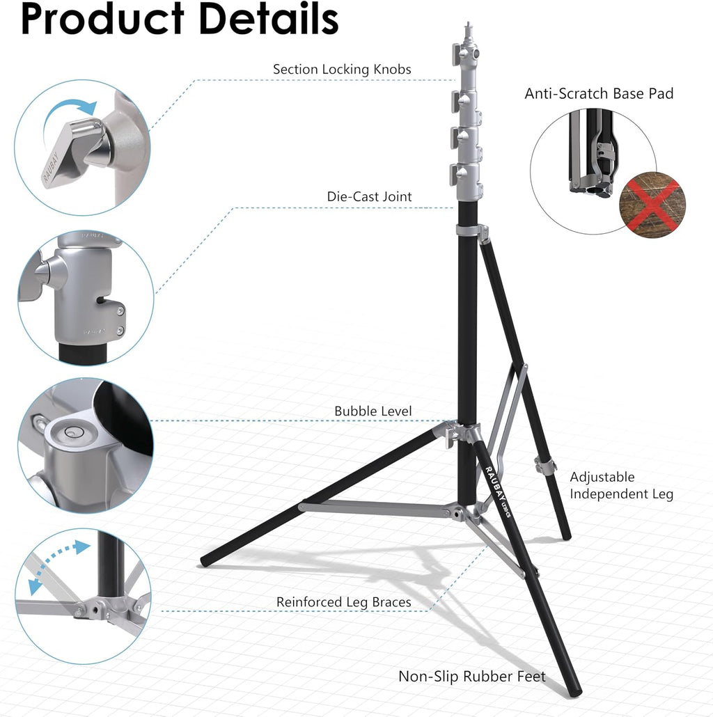 RAUBAY 10ft Corner Light Stand, Air Cushion, Silver, LT30-CS
