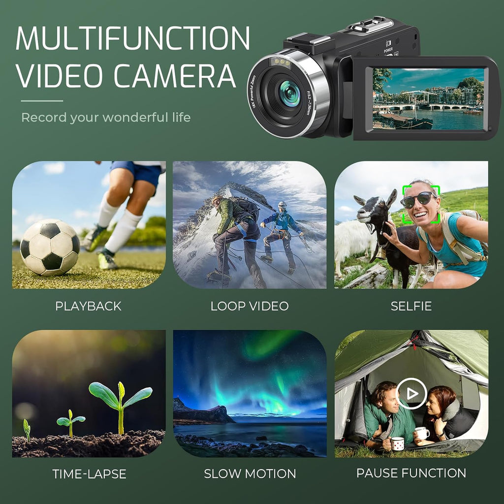 4K 80MP Camcorder Video Camera 18X Zoom Vlogging Camera for YouTube Webcam