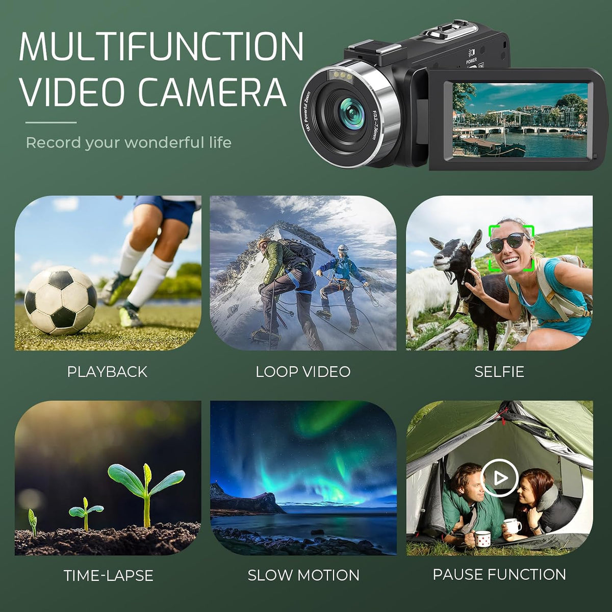 4K 80MP Camcorder Video Camera 18X Zoom Vlogging Camera for YouTube Webcam