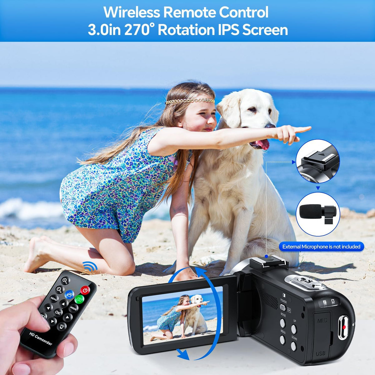 4K Video Camera Camcorder 42MP Vlogging Camera for YouTube with 3â 270Â° Rotation Screen, 18X Digital Zoom Cam Corder, 2 Rechargeable Batteries, 32GB SD Card & Remote Control