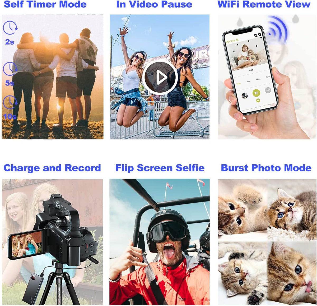 Acuvar 4K/6K Video Camera Camcorder â 64MP Vlogging Camera for YouTube, 60FPS, 18X Zoom â with Mic, LED Light, Tripod & 2Ã64GB Cards â WiFi, Webcam Bundle