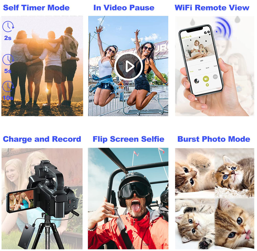 Acuvar 4K/6K Video Camera Camcorder â 64MP Vlogging Camera for YouTube, 60FPS, 18X Zoom â with Mic, LED Light, Tripod & 2Ã64GB Cards â WiFi, Webcam Bundle