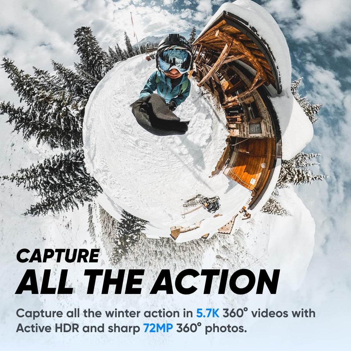 Insta360 X3, 360 Action Camera with 5.7K 360 Active HDR Video, 4K Single-Lens Camera, Waterproof, FlowState Stabilization, 2.29" Touchscreen, AI Editing, for Motorcycle, Wintersports and Vlogging