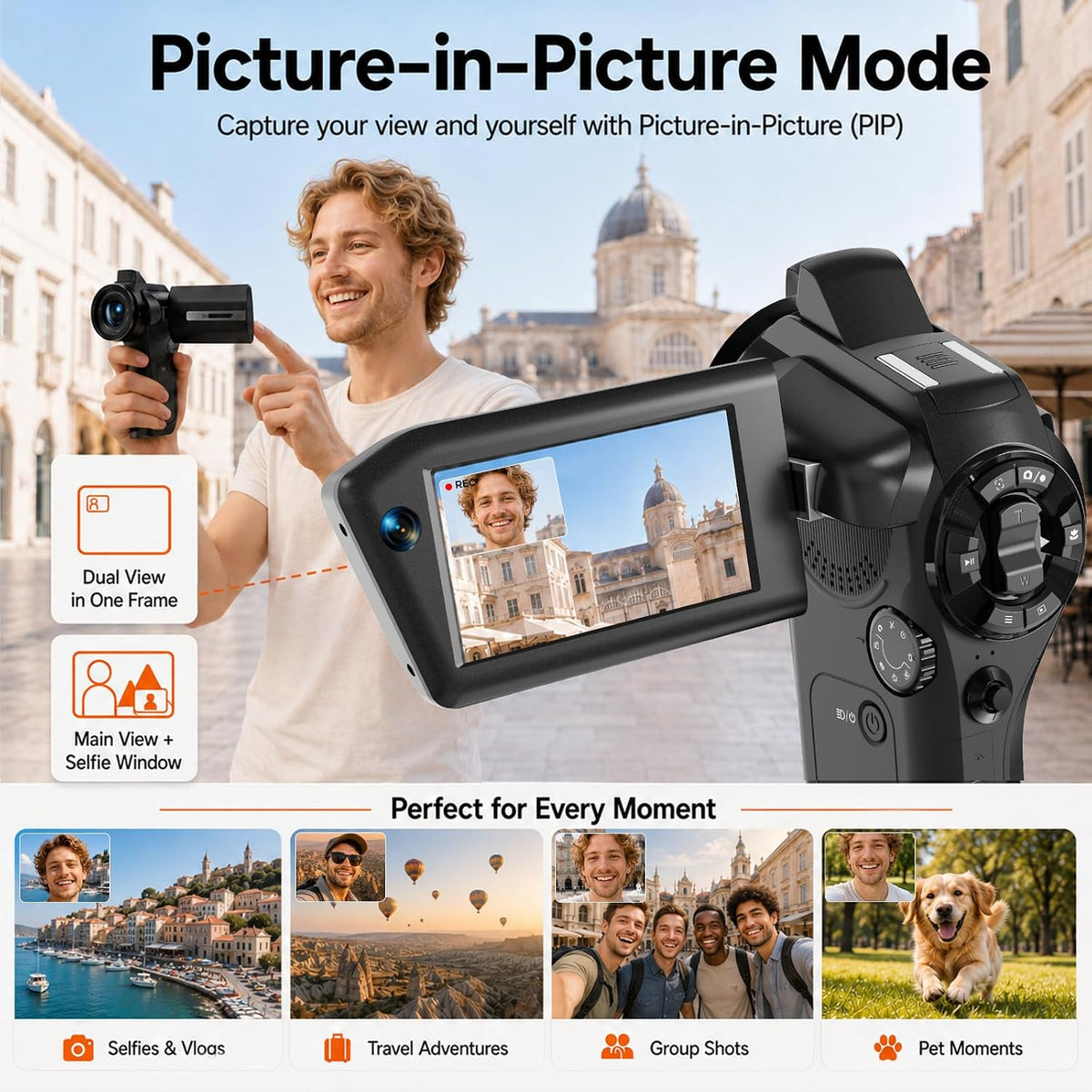 Vlogging Camera with Picture-in-Picture, WiFi Flip Screen, 8K Creator Kit