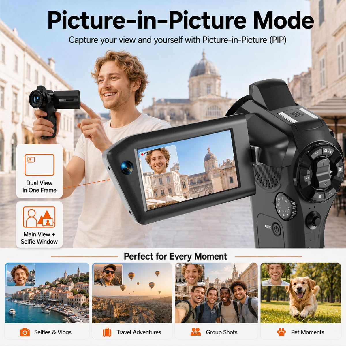 Vlogging Camera with Picture-in-Picture, WiFi Flip Screen, 8K Creator Kit