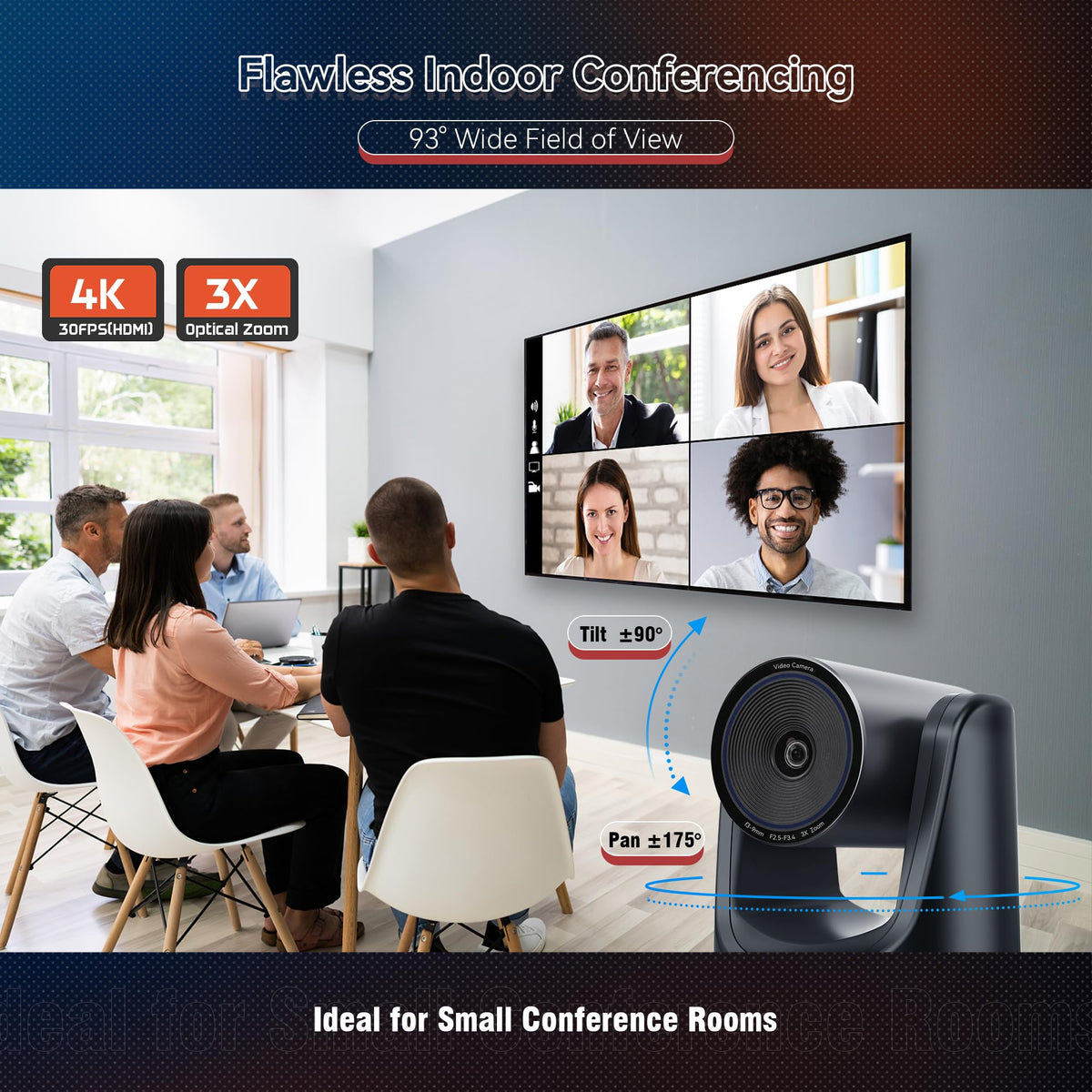 TONGVEO 3X Optical Zoom PTZ Camera AI Auto-Tracking HDMI USB 3.0 1080P 60fps Wide-Angle for Video Conference Business Meeting Live Streaming Online Learn with Zoom YouTube Teams OBS and More