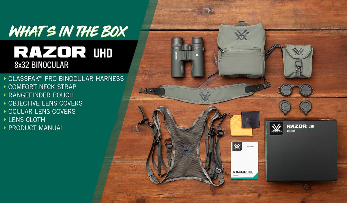 Vortex Razor UHD 18x56 Binoculars & GlassPak Pro Harness