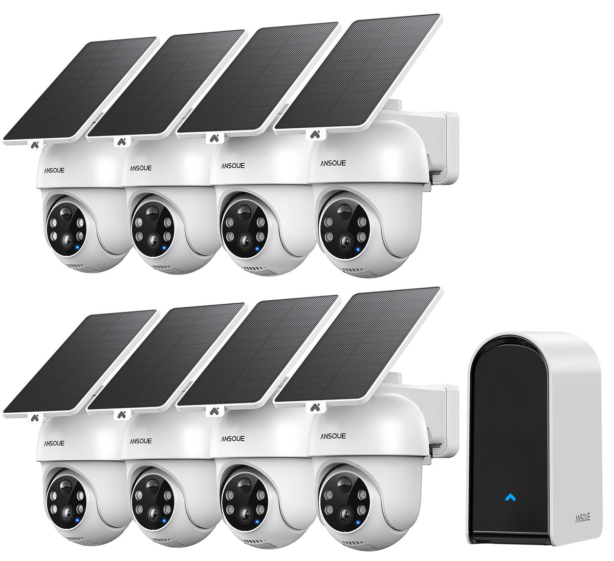 ANSQUE Home Security Cameras Wireless Outdoor, Solar Powered, 4-Cam System