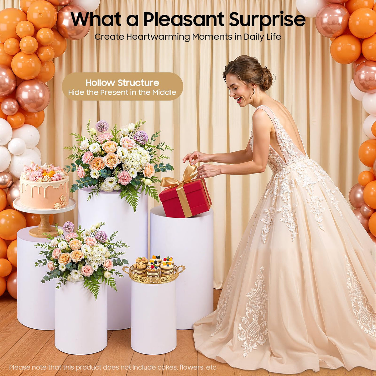 3Pcs Cylinder Pedestal Stand, PVC Acrylic Round Cylinder Stands for Party Decor 23.6 + 29.5 + 35.4 Inch Tall Cylinder Stand Pedestal Display for Birthday Wedding Party, White