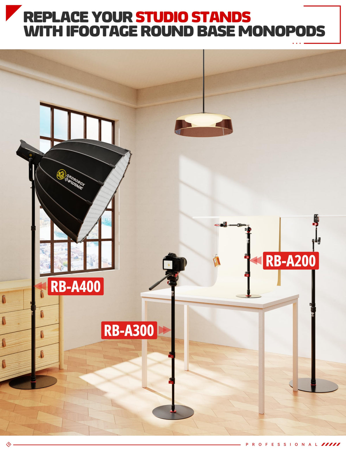 IFOOTAGE RB-A400 Round Base Light Stand Monopod 79" 2 Pack