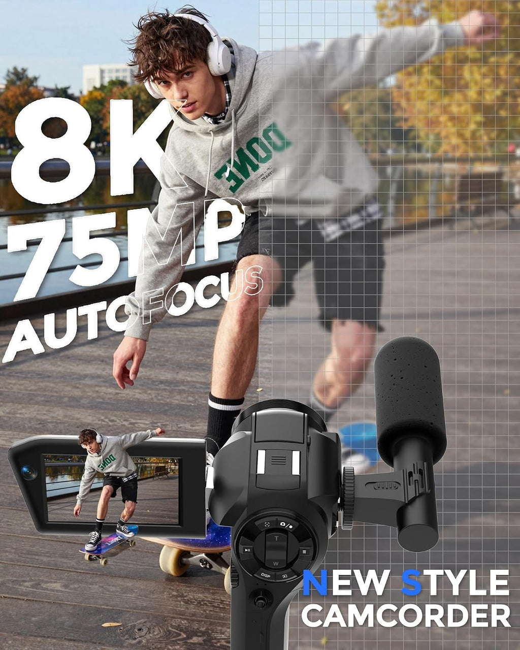 8K Video Camera, Dual Lens Camcorder with WiFi Vlogging Camera for Youtube