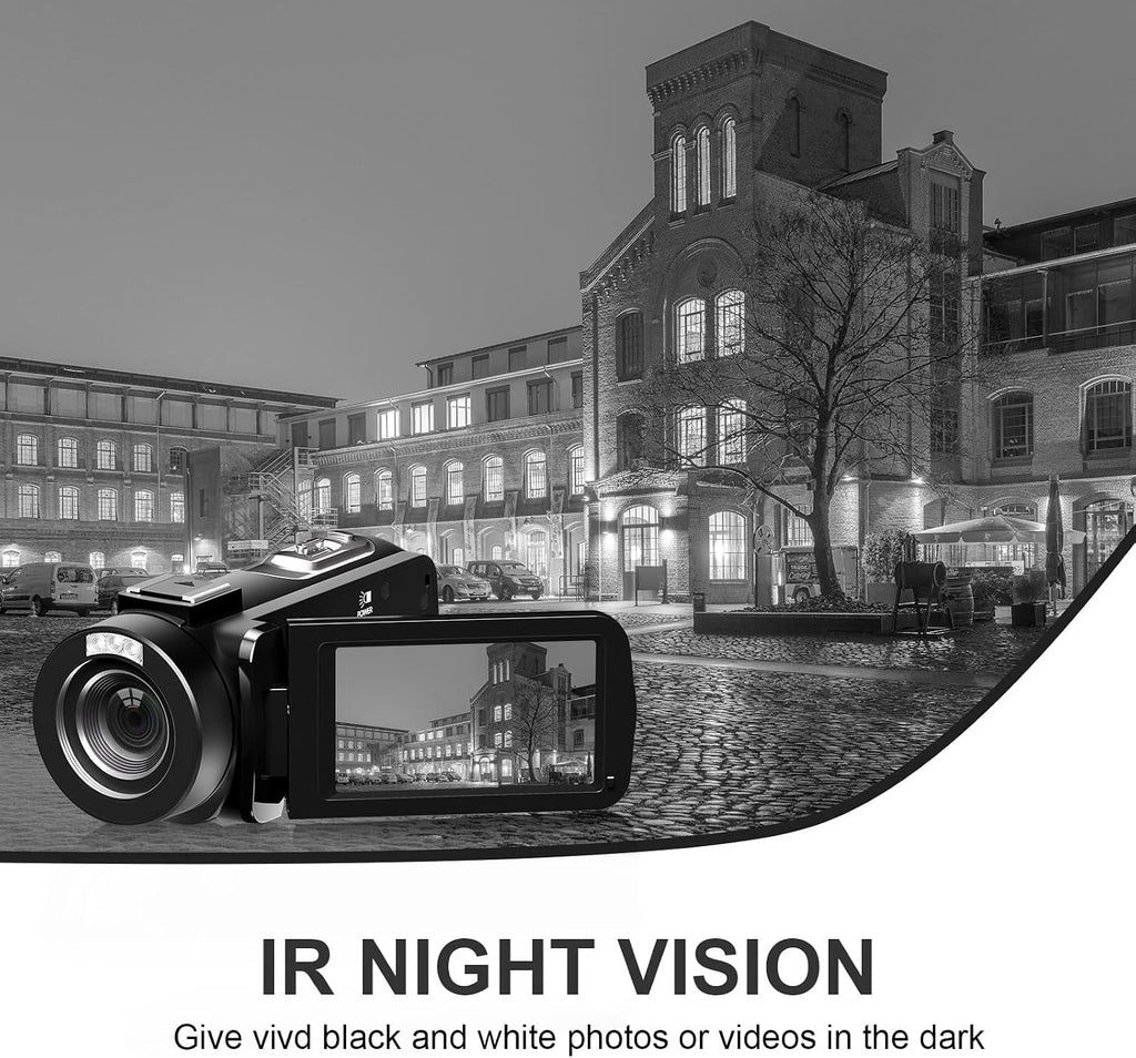VETEK Video Camera, 1080P 30MP Camcorder IR Night Vision Vlogging Camera
