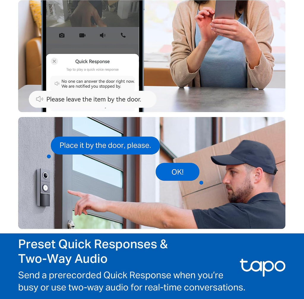 Tapo 2K+ Wired or Battery Powered Smart Video Doorbell with Chime, D225