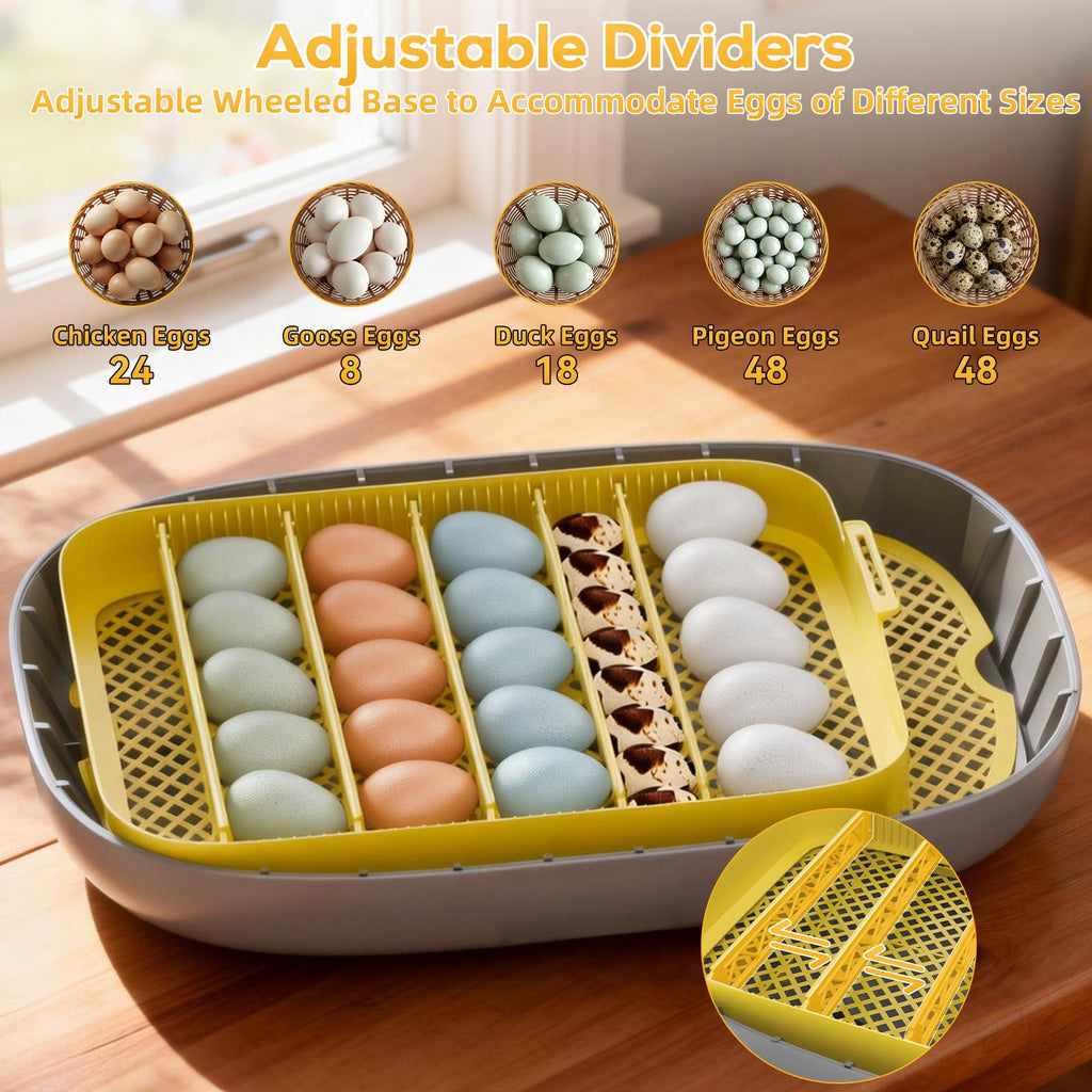 IBKINXX Incubator for Hatching Eggs-48 Egg Capacity, 2026 Newly Upraded Auto Egg Turner & Auto Precision Humidity Control System, 360Â° Clear Viewing for Chicken, Duck and Quail Eggs (Yellow)