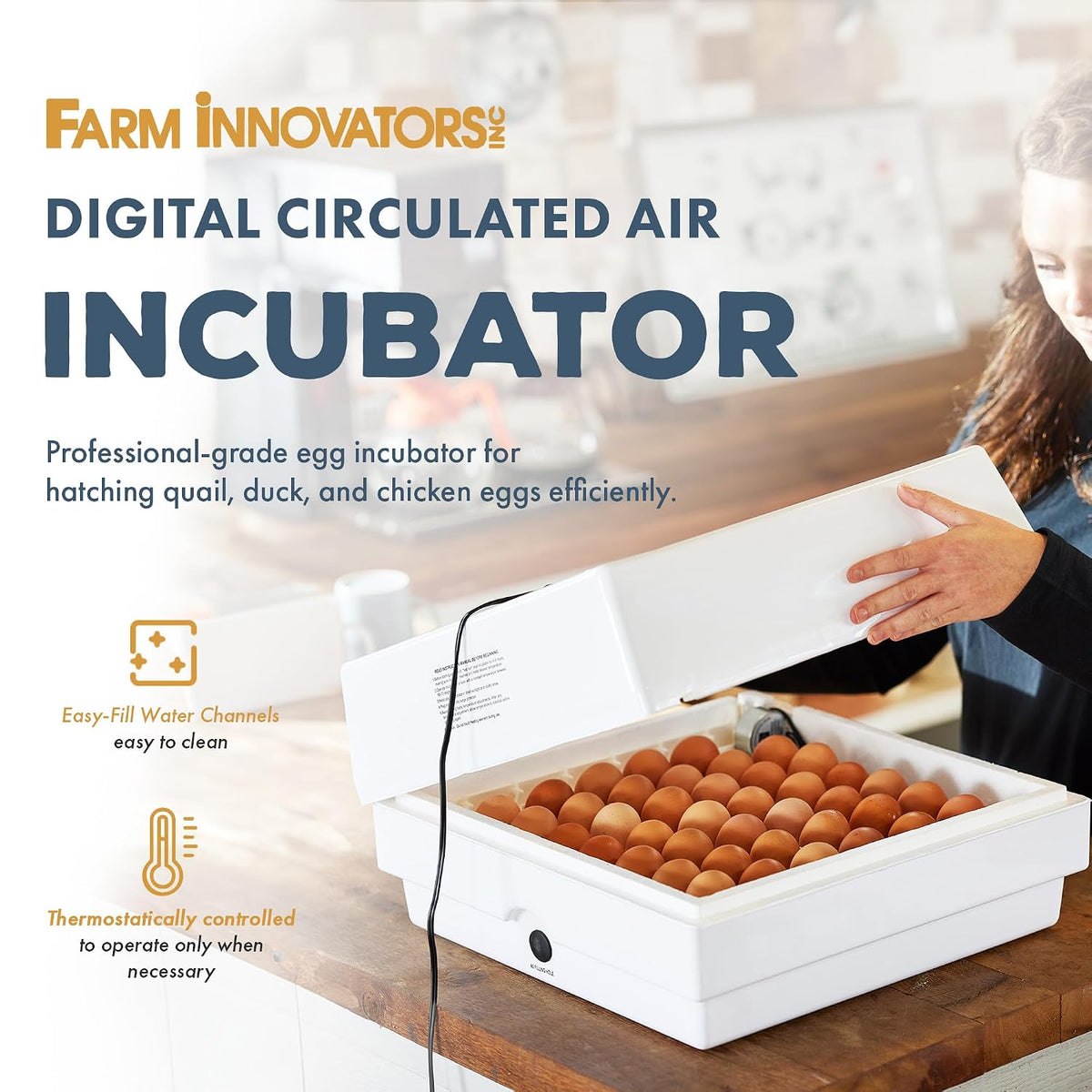 Farm Innovators 41 Egg Digital Circulated Air Incubator, Auto Turner, White