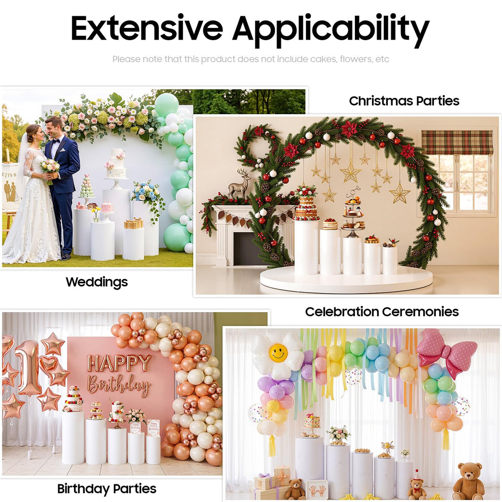 3Pcs Cylinder Pedestal Stand, PVC Acrylic Round Cylinder Stands for Party Decor 23.6 + 29.5 + 35.4 Inch Tall Cylinder Stand Pedestal Display for Birthday Wedding Party, White