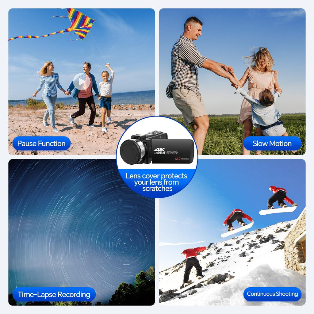 4K Video Camera Camcorder, 42MP Vlogging Camera for YouTube with 32GB SD Card, 2 Batteries, 3" 270Â° Rotating Screen, 18X Digital Zoom, Remote Control, Webcam for Live Streaming