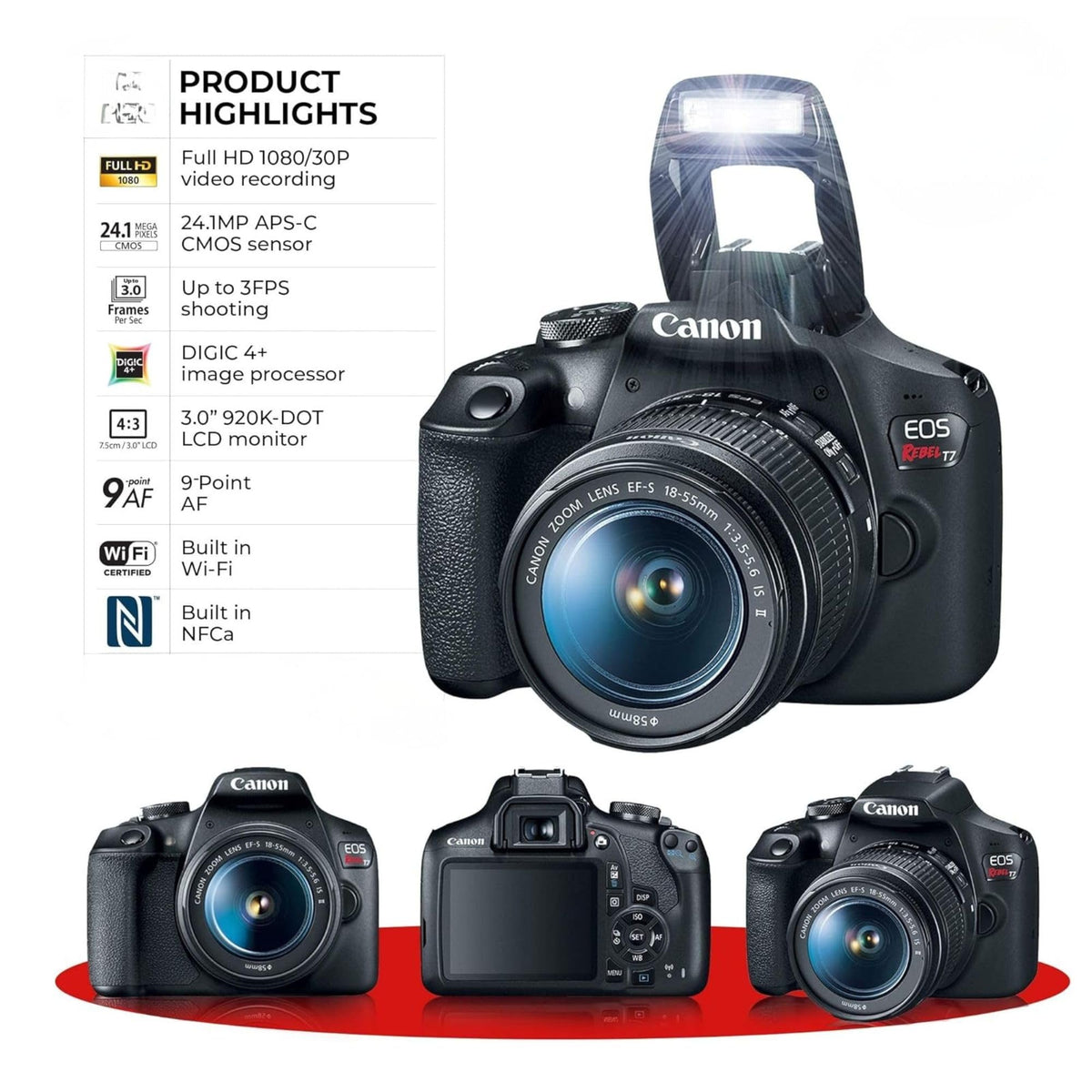 Canon EOS Rebel T7 DSLR Camera with 18-55mm Lens (Black) (Renewed)
