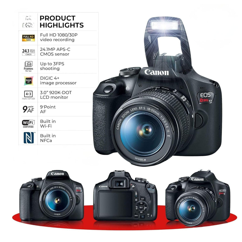 Canon EOS Rebel T7 DSLR Camera with 18-55mm Lens (Black) (Renewed)