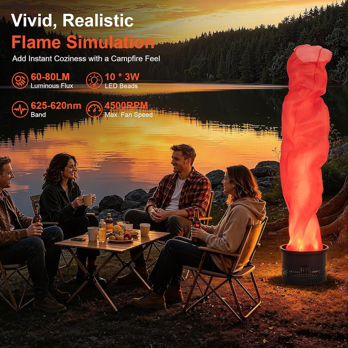 Flame Light 4.9ft Fake Fire Flame,Fake LED Campfire, Realistic Fake Fire Flame, Artificial Fake Fire Flames LED Beads, Atmosphere Effect Simulated Campfire Light (Roundness)