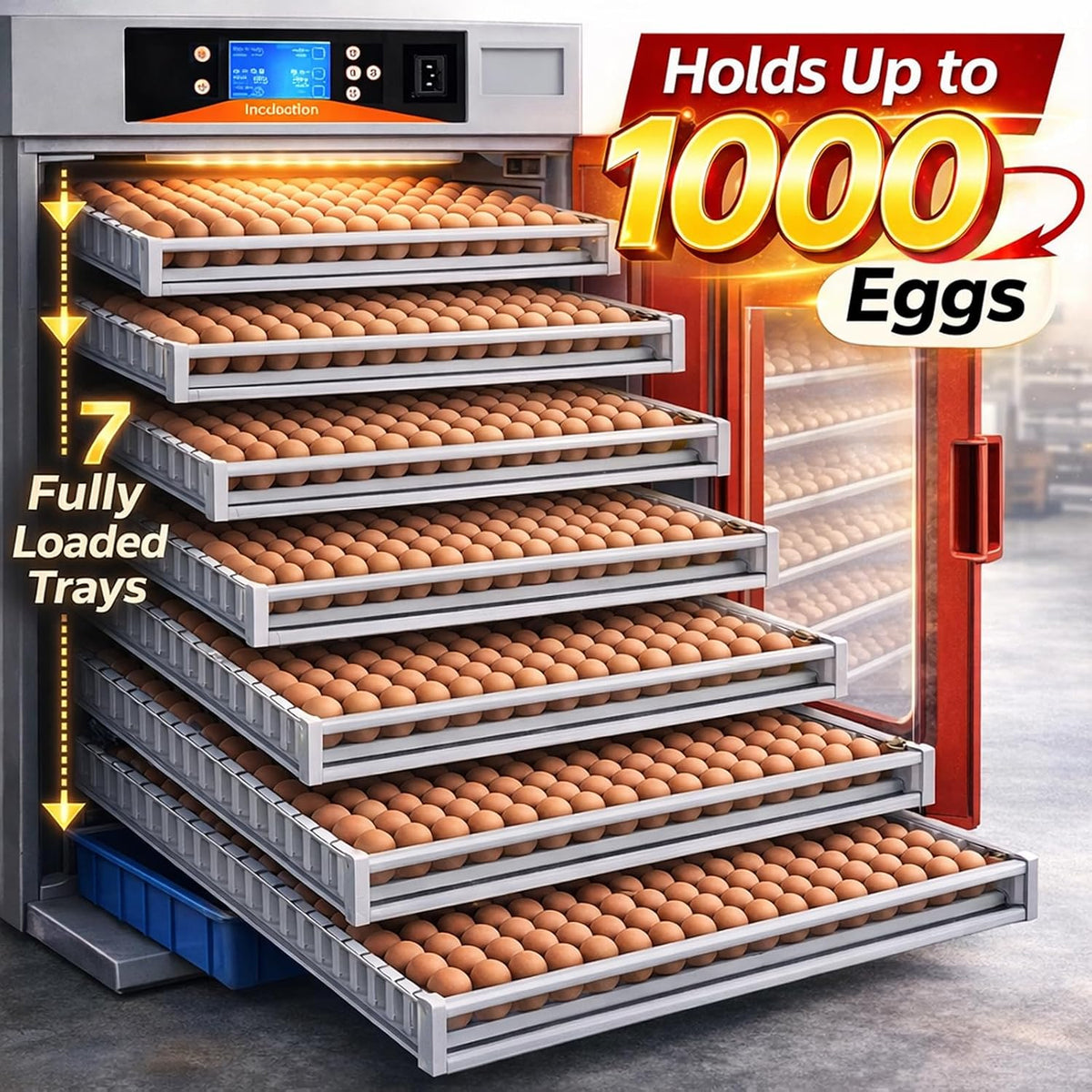 1000 Egg Commercial Cabinet Incubator with Auto Egg Turning, Precise Temperature & Humidity Control, Large Poultry Incubator for Chicken, Duck, Goose & Quail Eggs, Ideal for Large Farms