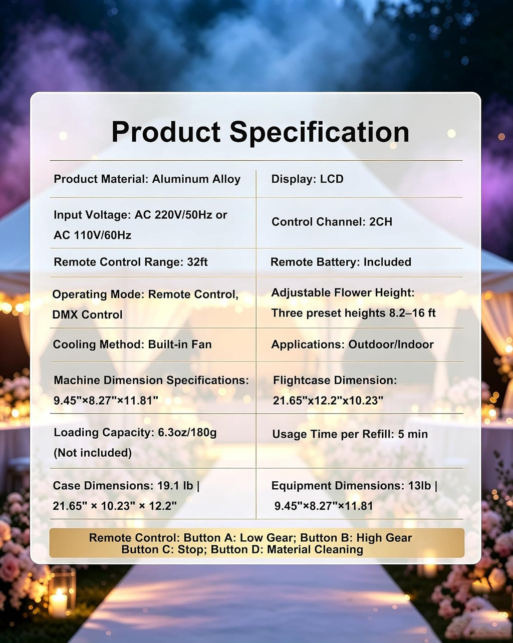 2Pack 750W 8.2-16ft Height Wedding Event Electronic Dual-motor Stage Light Machine with Case DMX Remote Control Stage Equipment System for Wedding, Party, Shows, Events(Not Include Material)