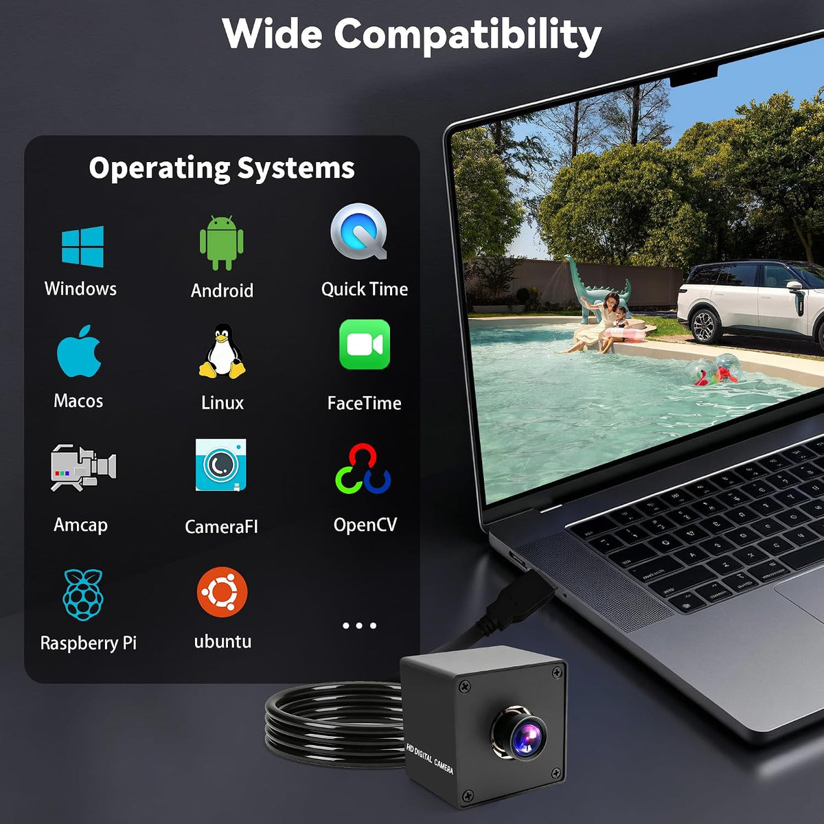 230fps USB Camera, 12MP Webcam with 90 Degree Autofocus Lens