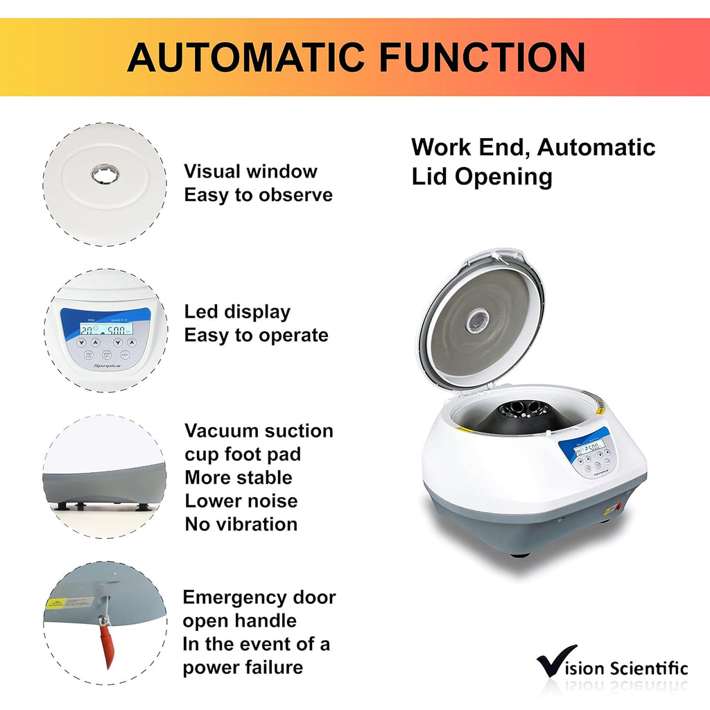 VS-TC-SPINPLUS-6 Bench-top Centrifuge | 400-5000rpm (Max. 3074xg) | LCD Display | Capacity: 6 x 15ml