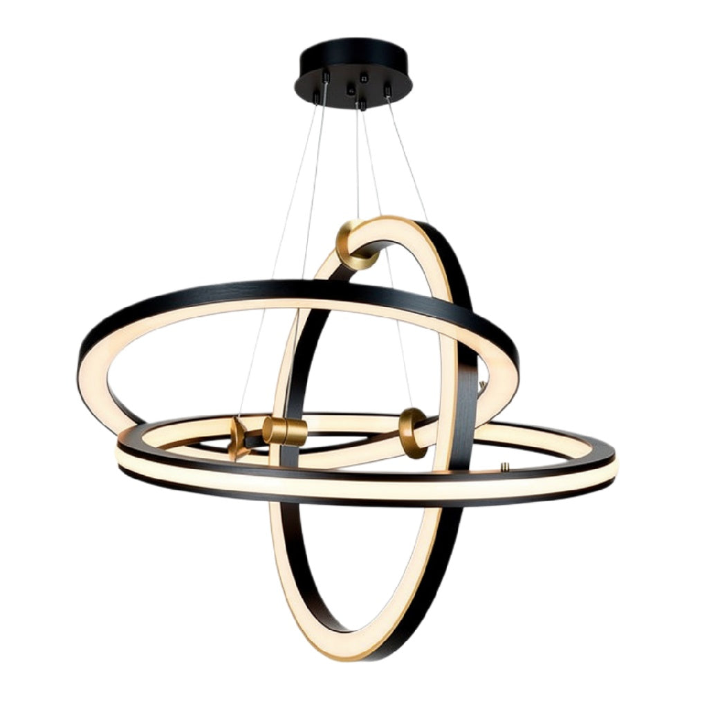 "Moderne LED Plafondlamp met Orbital Ontwerp in Zwart en Goud"