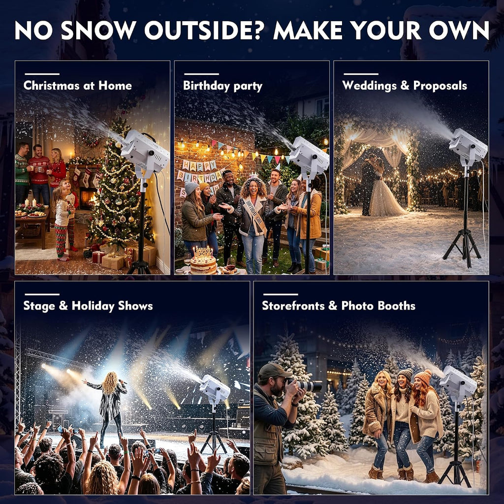 Snow Machine, 1500W Artificial Snow Making with Wireless Remote, Adjustable Snowflake Size & 59â69" Stand, Snow Generator Fake Snow Maker for Christmas, Parties, Weddings & Holiday Events