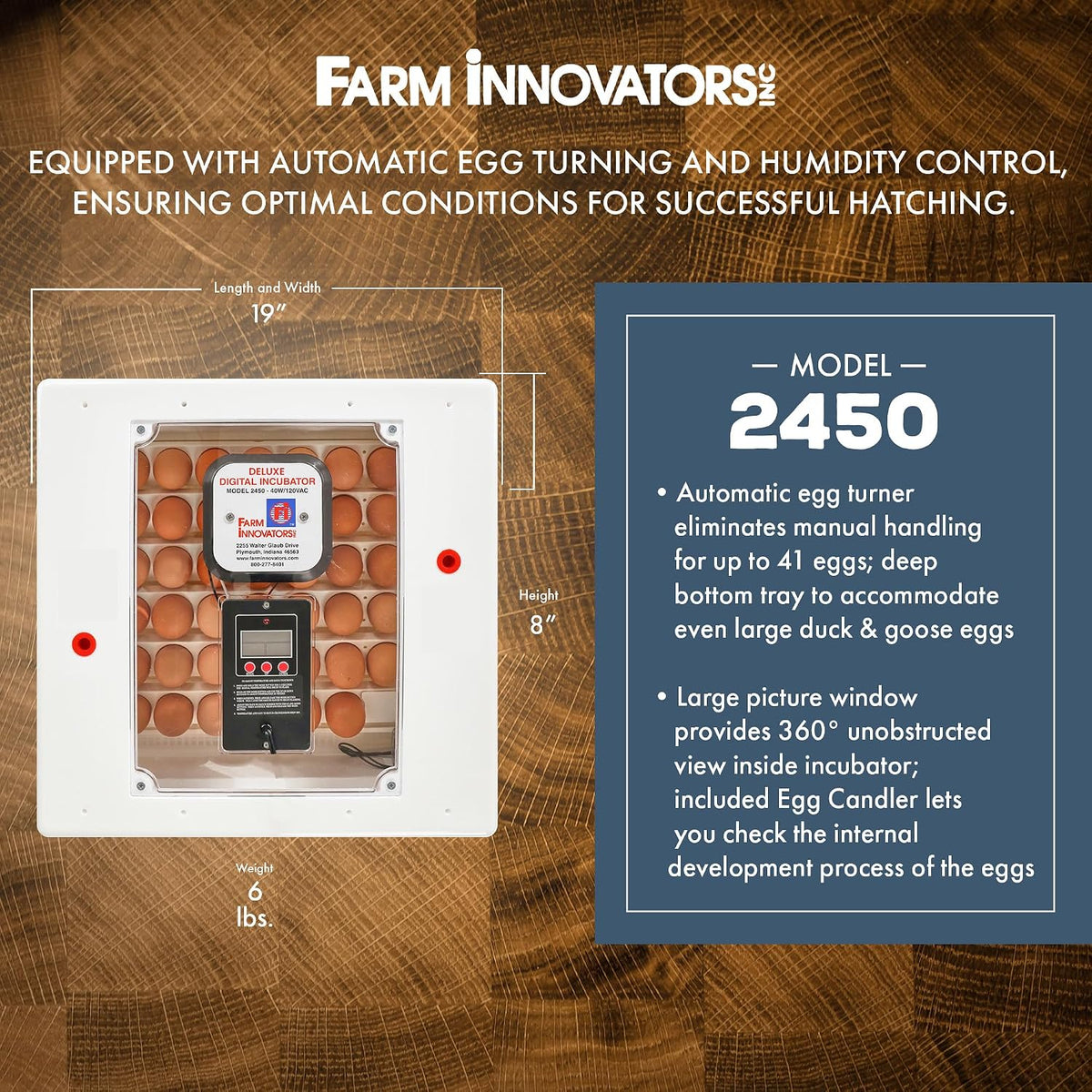 Farm Innovators 2450 Digital Circulated Air Incubator with Egg Turner