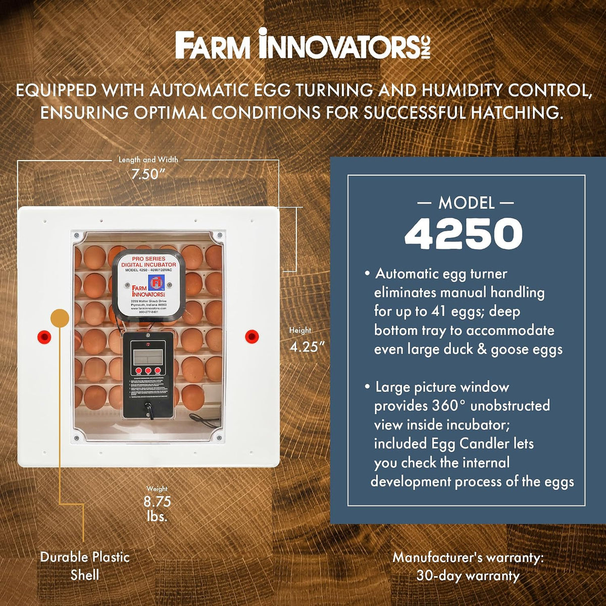 Farm Innovators 41 Egg Digital Circulated Air Incubator, Auto Turner, White